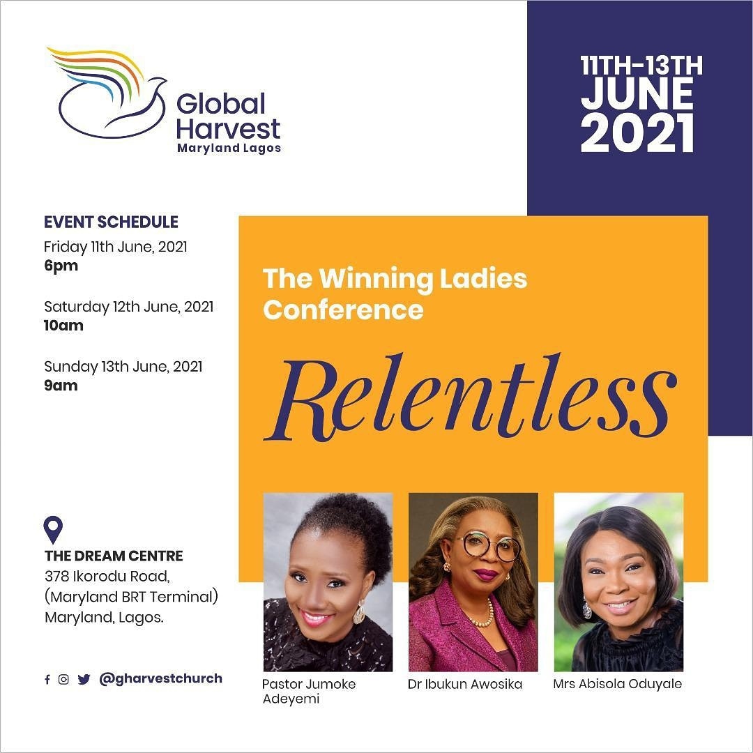 GHCHq's tweet photo. Are you ready for a 360° transformation in all areas of your life?

Then join us for this year's winning ladies conference.

Date: 11th to 13th June, 2021
Venue: The Dream Centre
             378, Ikorodu Road,
             (Maryland BRT Terminal)
             Maryland, Lagos https://t.co/94mNNCnFRG