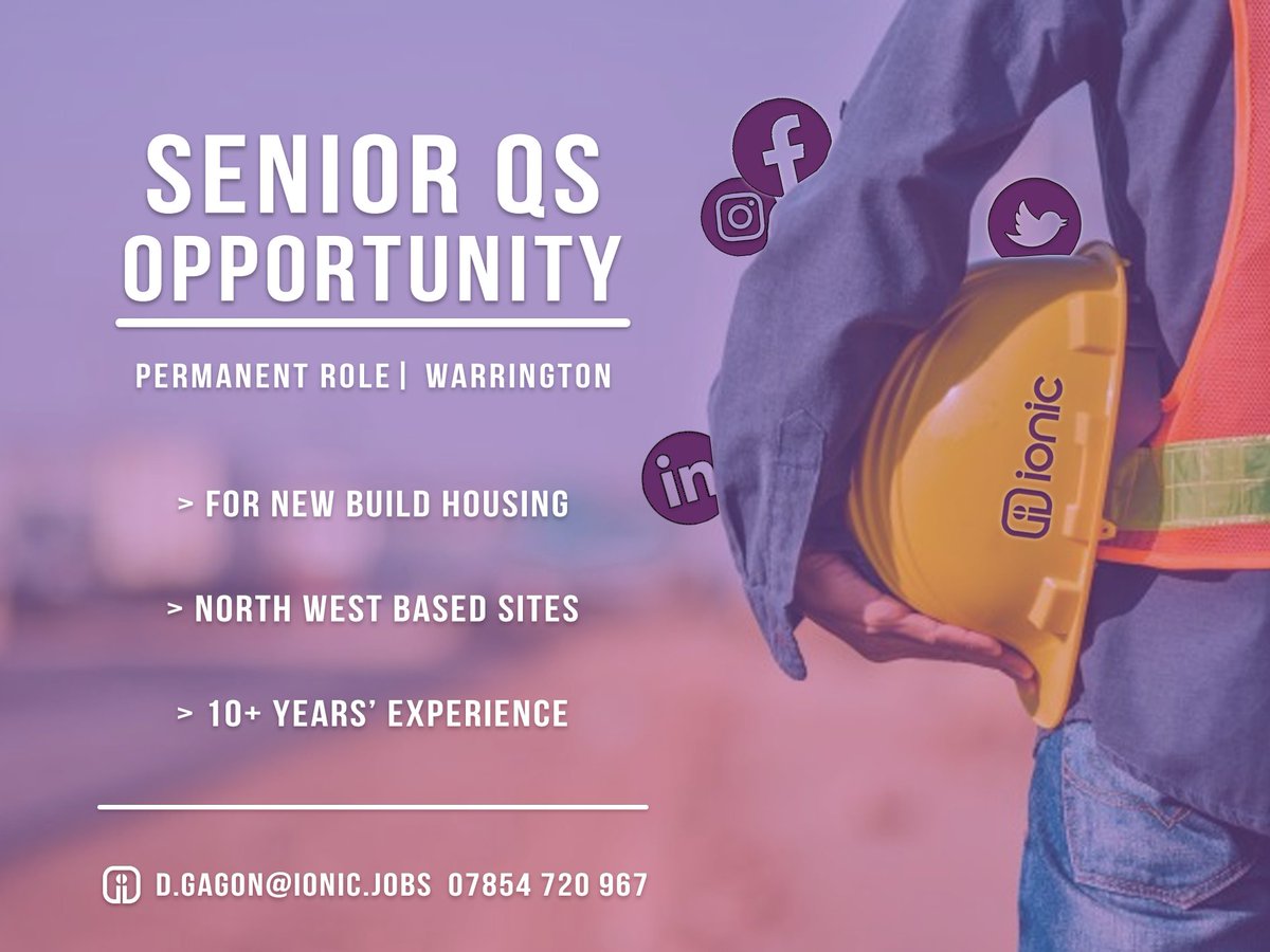 IonicJobs's tweet photo. Ionic have live permanent positions in for Quantity Surveyors.
Please see role below for Warrington, contact our Consultant Dawn Gagon on 07854 720 967 for more information β Thanks
https://t.co/R1bBVu4qeX
#ionicrecruitment #quantitysurveyors #constructionjobs #jobs https://t.co/ultKen1r0S