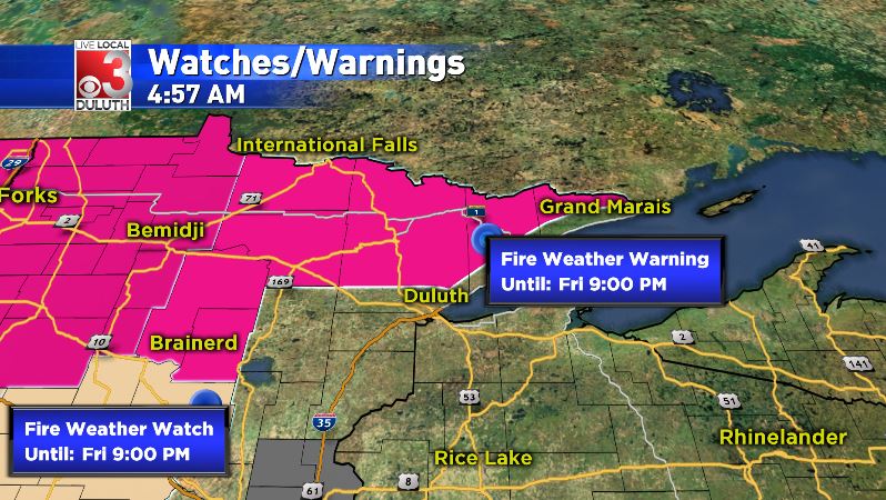 FIRE WEATHER WARNING: The National Weather Service has issued a Fire Weather Warning for much of Minnesota. The abnormally warm temps, gusty winds and low relative humidity will make for an elevated fire risk. Any outside burning is highly discouraged. https://t.co/I1CdZt4d2c