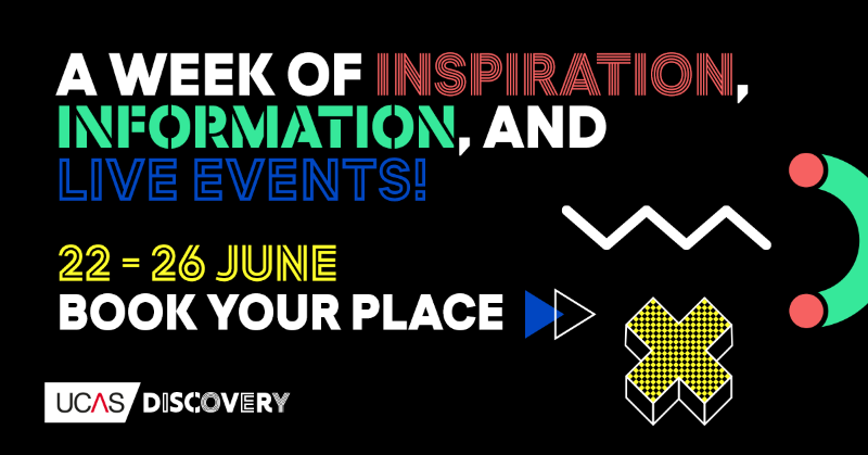 ucas_online's tweet photo. Get ahead this summer with UCAS/Discovery week! 🎉

Explore the possibilities. Start making plans. And focus on you and your future 🔮

Book now!