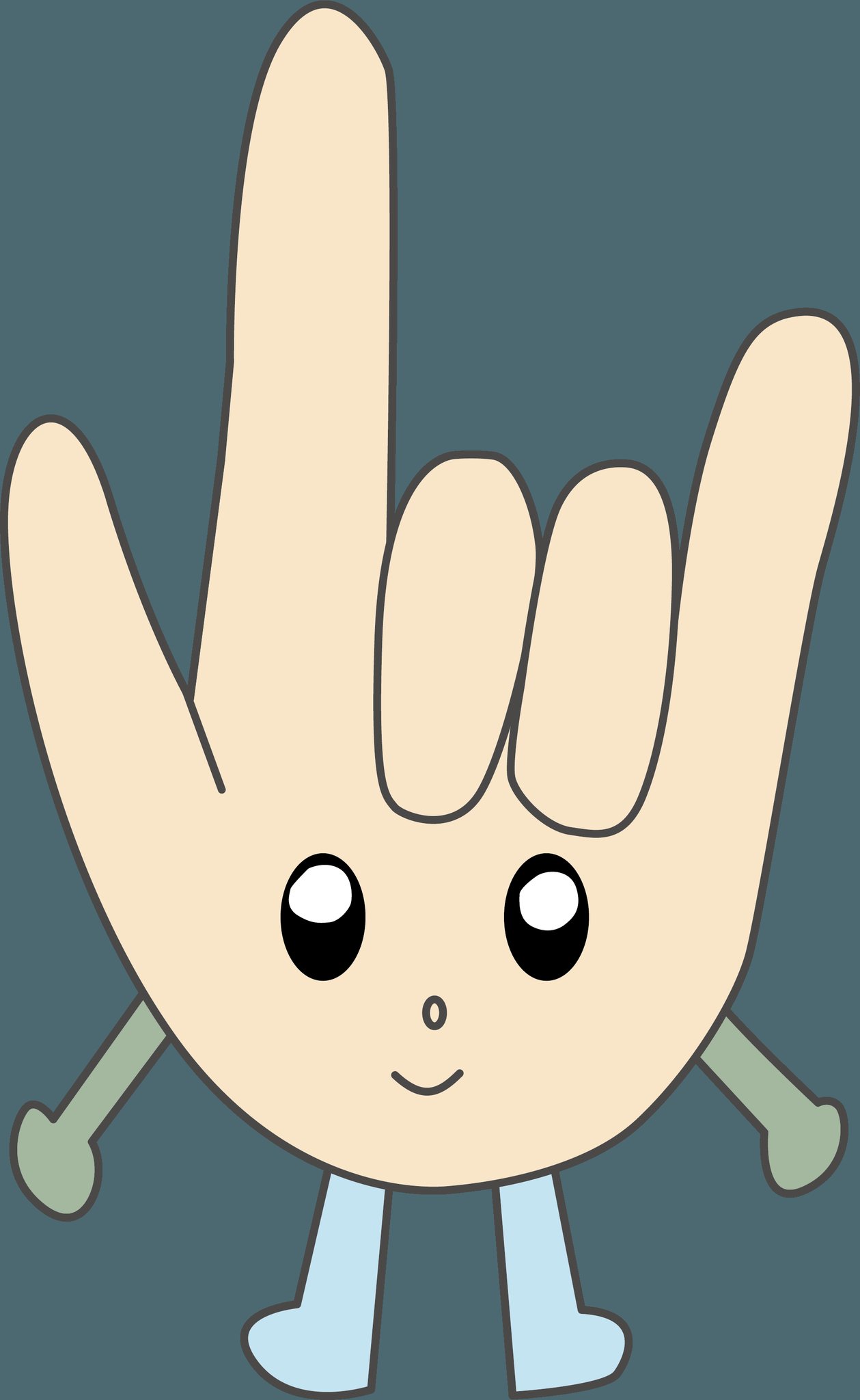 北海道高等聾学校 みなさん 初めまして 北海道高等聾学校 公式twitterキャラクターの ハンド君 です 高等聾学校の生徒が僕をデザインしてくれました 僕の顔は I Love You の手話の形 僕の手は学校から見える山の木をイメージした緑 僕の足は学校
