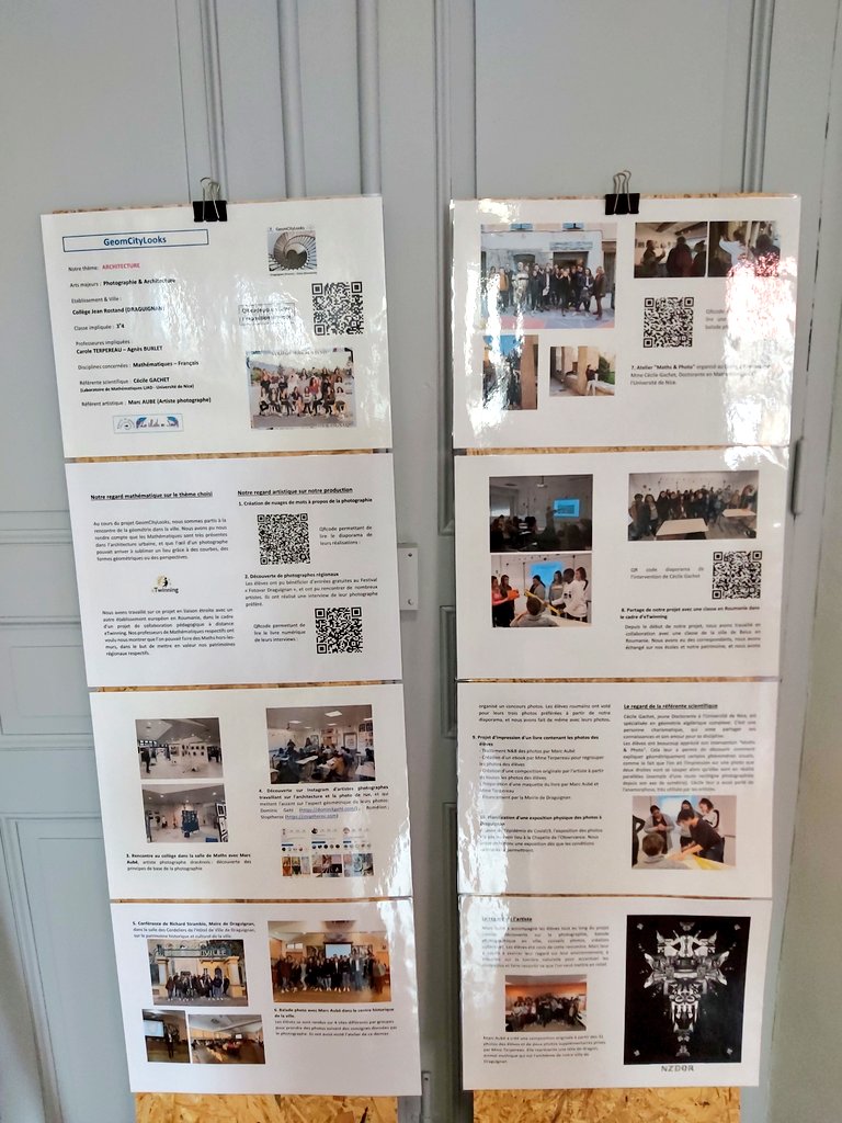 Carole Terpereau (@etwterp) on Twitter photo Projet #GeomCityLooks 😍
Les photos réalisées l'an dernier par mes élèves de 3e4 et l'oeuvre NZDQR du photographe dracénois #MarcAubé sont présentées du 1er au 8 juin au Musée des ATP de #Draguignan dans le cadre de l'exposition #regarddegeometre par l'assoc. <a href="/LesMathsEnScene/">LES MATHS En SCENE #LMES</a>. Projet #GeomCityLooks 😍
Les photos réalisées l'an dernier par mes élèves de 3e4 et l'oeuvre NZDQR du photographe dracénois #MarcAubé sont présentées du 1er au 8 juin au Musée des ATP de #Draguignan dans le cadre de l'exposition #regarddegeometre par l'assoc. <a href="/LesMathsEnScene/">LES MATHS En SCENE #LMES</a>.