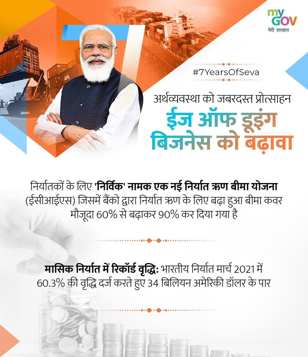 bpsvermabjp's tweet photo. भारतीय अर्थव्यवस्था को प्रोत्साहन देने हेतु संकल्पित मोदी सरकार। 

PM श्री @narendramodi जी द्वारा स्थानीय उत्पादों को  बनाने की दिशा में कई पहलों को बढ़ावा दिया जा रहा है। सरकार ने निर्यातकों के लिए #NIRVIK नामक निर्यात ऋण बीमा योजना की शुरुआत की है। #EaseOfDoingBusiness https://t.co/oPJNC3LvGr