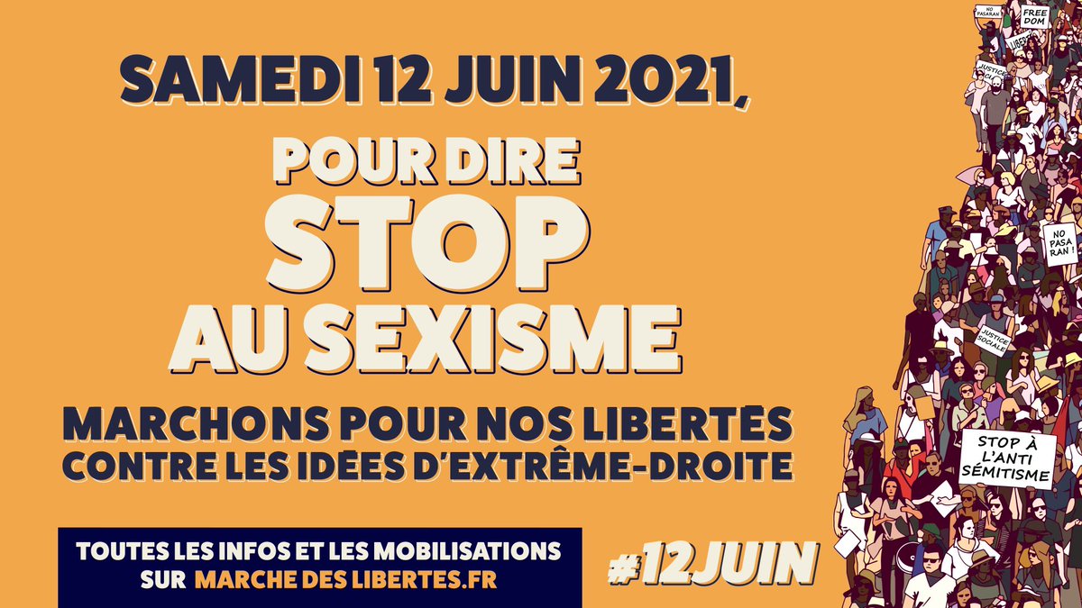 AppelLibertes's tweet photo. Samedi 12 juin, marchons pour nos libertés et contre les idées d’extrême droite. Disons stop au sexisme ! #12juin #extremedroitsation #MarcheDu12juin #PourNosLibertes https://t.co/ucWlgO1BwP