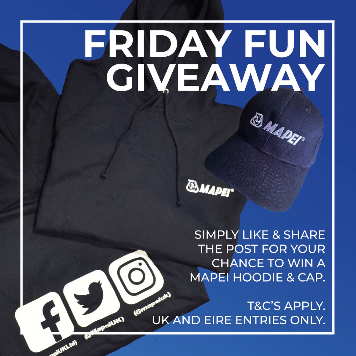 MapeiUKLtd's tweet photo. 1/2 Thank #Mapei it's Friday! As ever we're kicking off today with our #FridayFun competition. Simply like and RT to enter, for the chance to win a Mapei hoodie and baseball cap.... https://t.co/Xuc8Z1zsxg