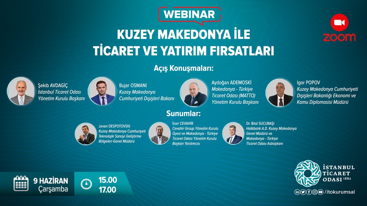 itokurumsal's tweet photo. İstanbul Ticaret Odası, 'Kuzey Makedonya ile Ticaret ve Yatırım Fırsatları' konulu webinar düzenleyecek. Ücretsiz etkinliğimize siz de davetlisiniz.

🗓️9 Haziran Çarşamba
🕒15.00 - 17.00

Katılım İçin:
👉https://t.co/RmmheZ1o8z https://t.co/kzy2oH5L7M