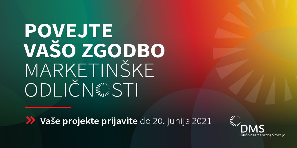 Nagrada [MARKETINŠKA ODLIČNOST] je odlična priložnost, da marketing izpostavi svojo vrednost tudi izven okvirjev marketinške stroke.
Vabljeni k prijavi svojih odličnih projektov ➡ bit.ly/3yI3Ljj