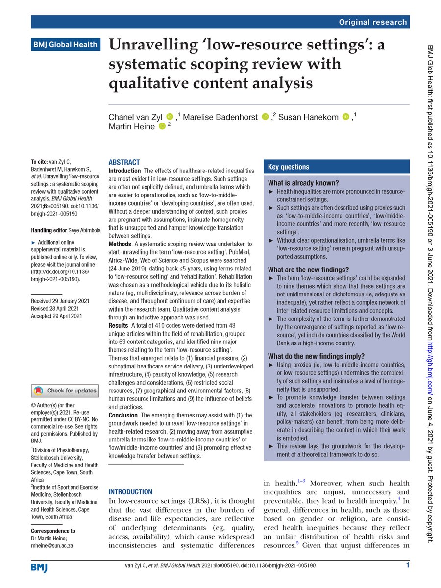 Two new reviews in <a href="/GlobalHealthBMJ/">BMJ Global Health</a> that invite us to think more clearly about what we mean when we say 'global health' and 'low-resource settings':

On 'global health' [<a href="/melsalm/">MelSalm</a> et al] gh.bmj.com/content/6/6/e0…

On 'low-resource settings' [@m_heine01 et al] gh.bmj.com/content/6/6/e0…