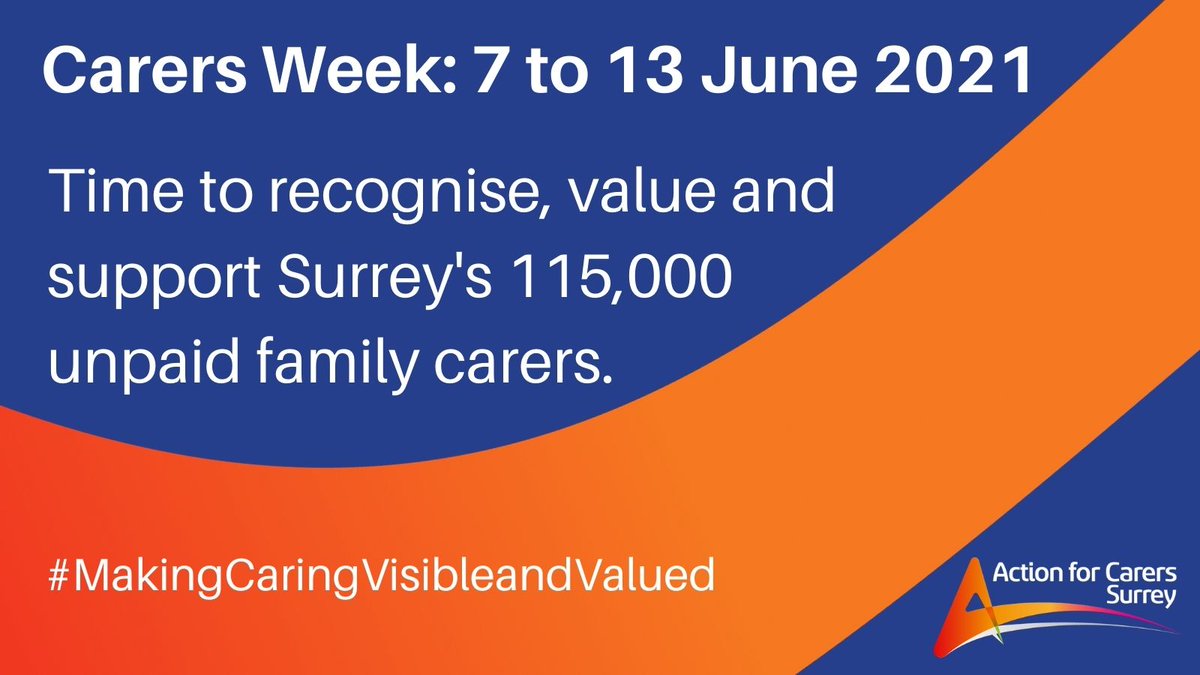 In Surrey alone, unpaid carers save the local economy £1.8 billion every year. Yet many carers feel lonely, unsupported and stressed, and this has been made worse by COVID. So this year, particularly in Carers Week, we want to make caring visible and valued. #CarersWeek2021