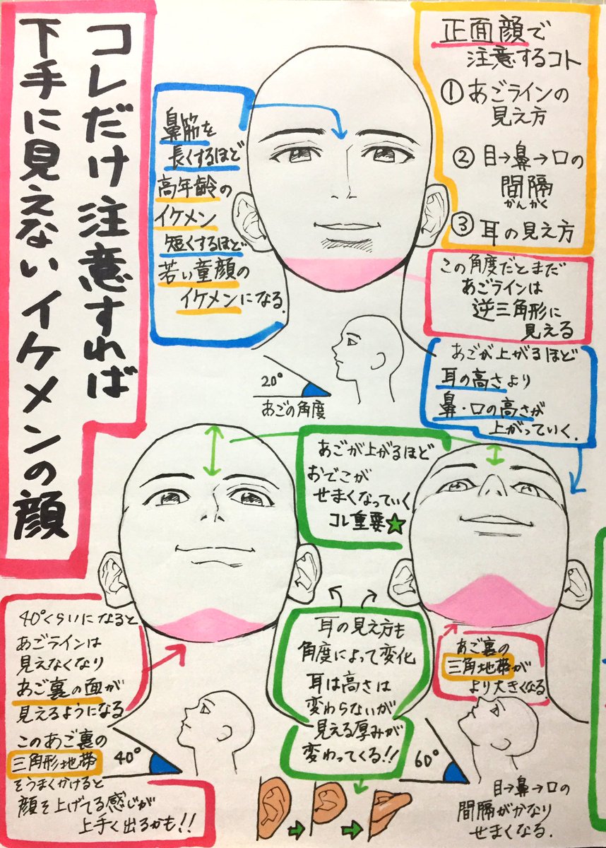 顔アングルと耳のデッサンが上達する方法 