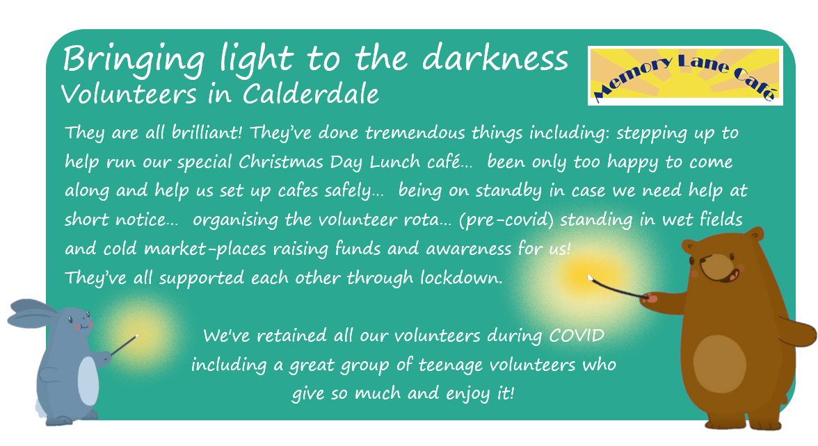 CharlieVSI's tweet image. The fantastic Memory Lane Cafe (who are all volunteers) and the light they shine for those living with dementia (and their heroic carers). 
@MemoryLaneSB 
#VolunteersWeek 
#WeAreCalderdale