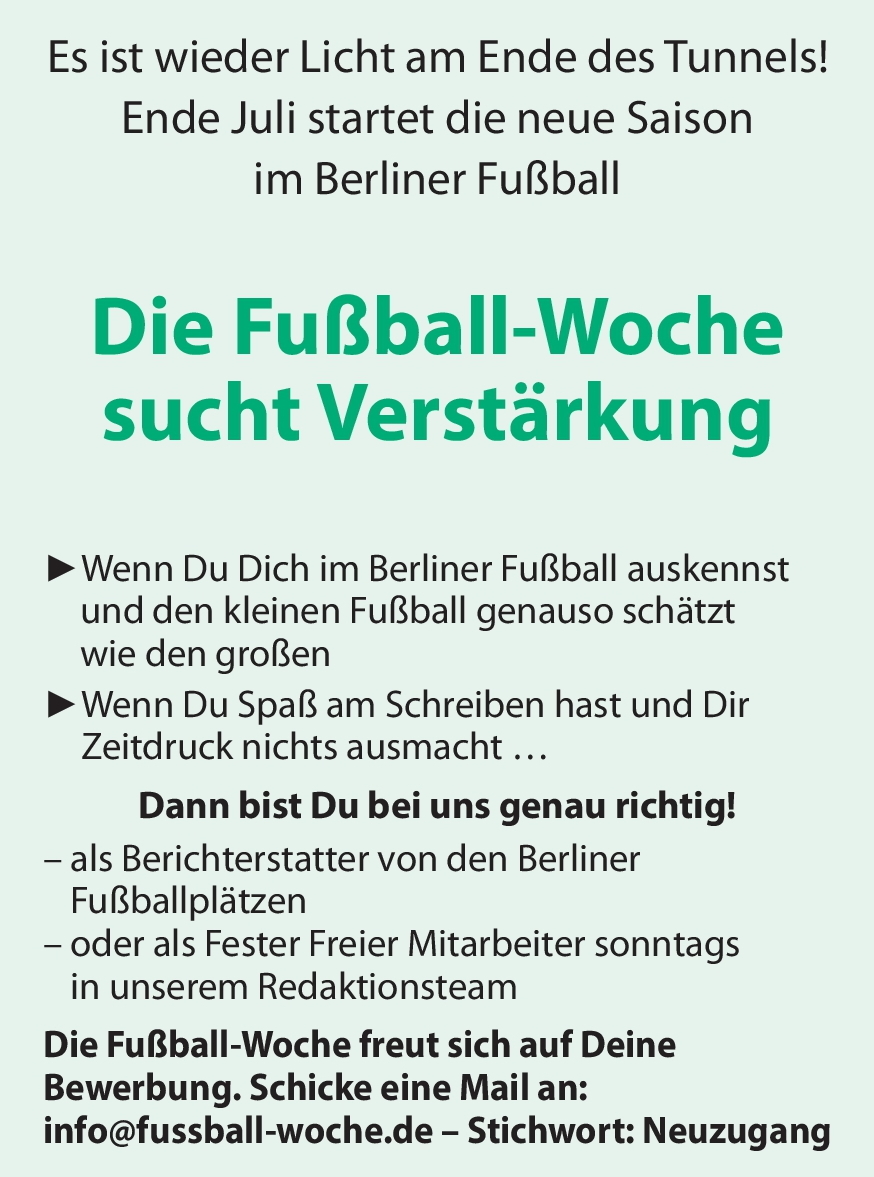 Die Fußball-Woche sucht Verstärkung!