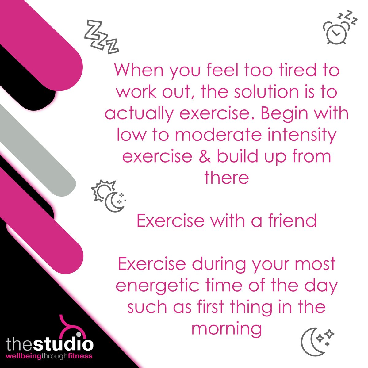 It's easy to come up with many reasons/excuses for not exercising so next time you're feeling too tired try following these solutions 🤩💥