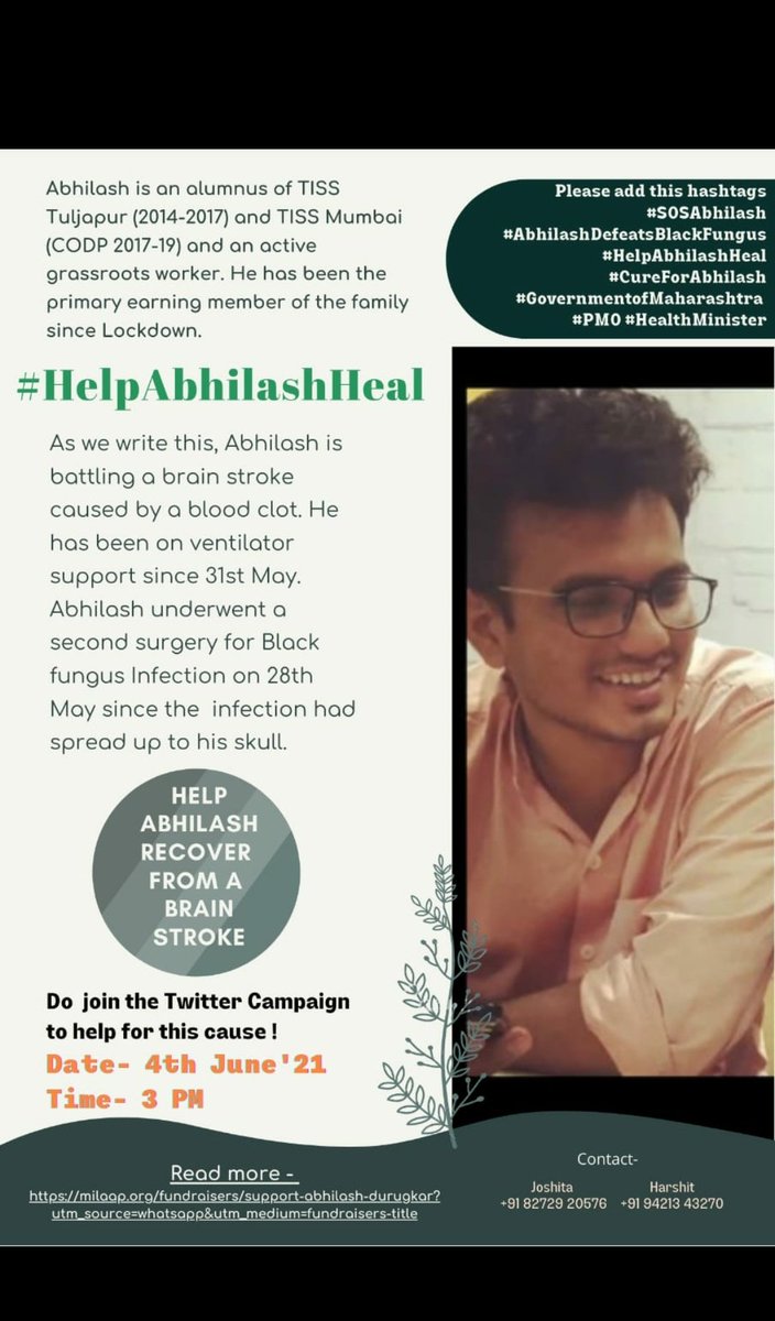 PavanRajanii's tweet photo. Help Abhilash recover from a Brain Stroke
#helpabhilash #sosabhilash #abhilashdefeatsblackfungus #cureforabhilash #governmentofmaharashtra #PMOIndia #healthminister @OfficeofUT @AUThackeray https://t.co/aor81r7uR4