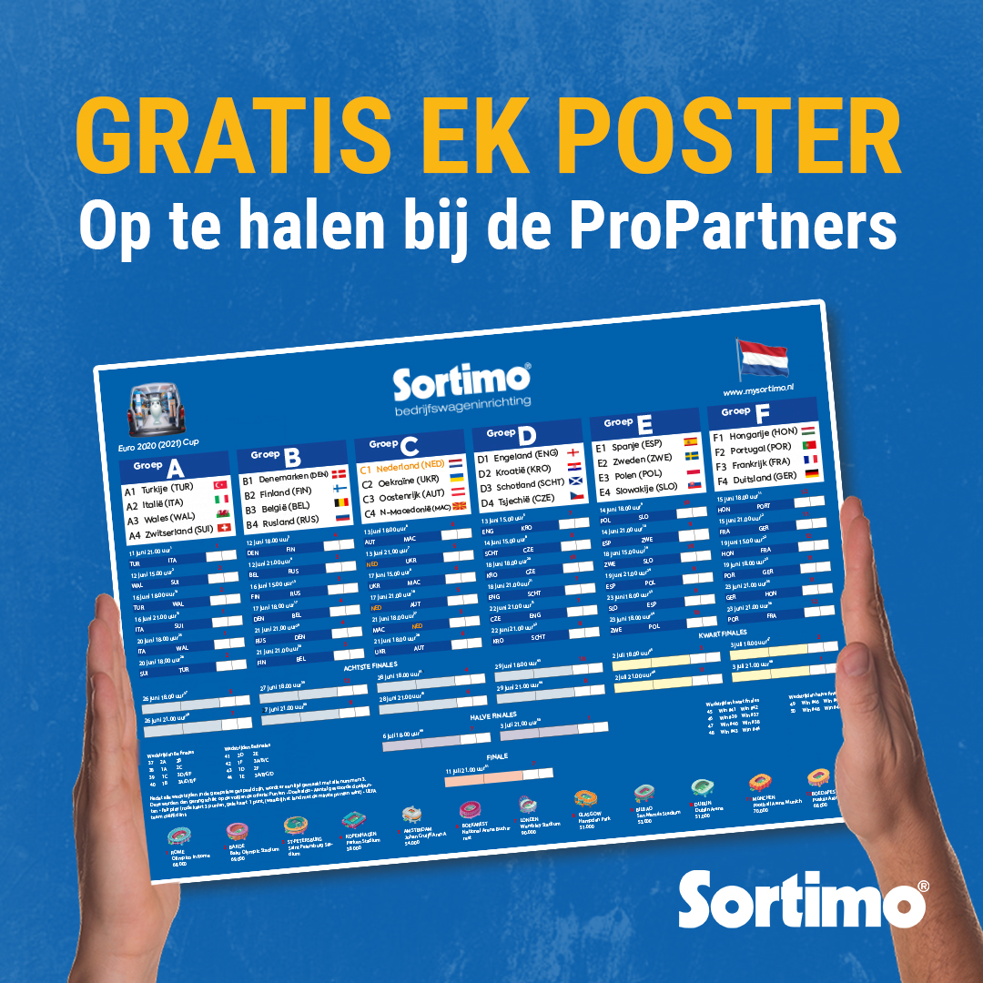 SortimoNL's tweet image. Nog één week dan begint eindelijk het EK voetbal! Kom langs bij één van onze Sortimo ProPartners, ontvang een gratis EK poster en voorspel de wedstrijden!
 
Vind hier jouw dichtstbijzijnde ProPartner: bit.ly/2SWHeP2 

#Sortimo #SortimoNL #EK2021 #EURO2021 #voetbal