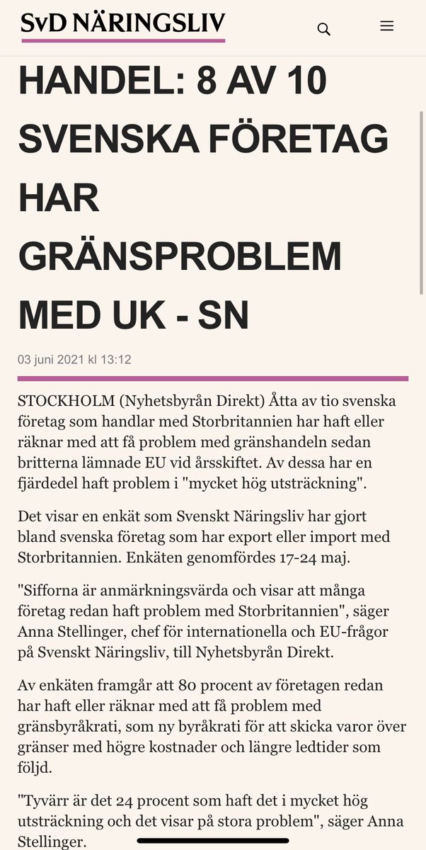 AnnaStellinger's tweet photo. Rätt oroväckande #brexit siffror från vår enkät

- 80% av svenska företag som handlar med UK har redan haft / räknar med gränsbyråkrati
- drygt 40% problem med tullar(!)
- nästan 40% problem med ursprungsregler
- nästan 40% problem med nya produktregler

https://t.co/KCBGgkrrU7 https://t.co/Chy0il4fph