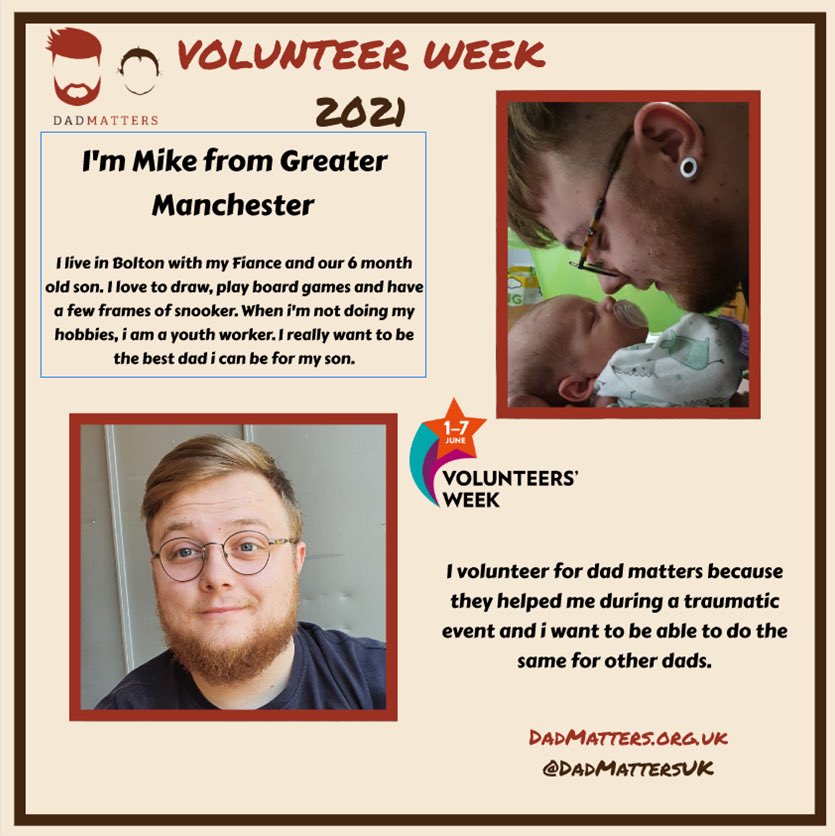 Today we’re saying thank you to our newest volunteer, Mike, who reached out for support, and is now helping us to do the same for more dads. 

#thankyou #volunteerweek2021 #peersupport #dadssupportingdads 

@HomeStartHOST @homestartuk

Find out more - dadmatters.org.uk/home-2/volunte…