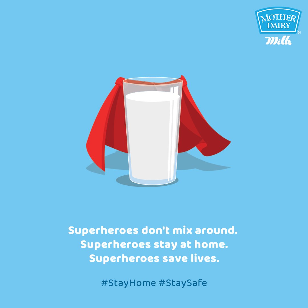 MotherDairyMilk's tweet photo. Be a superhero and do the extraordinary. Save lives by staying home! #MotherDairyMilk #Covid19 #Precautions #StrengthInStayingHome #DoodhPiyoStrongBano https://t.co/e2EsgcNx1p