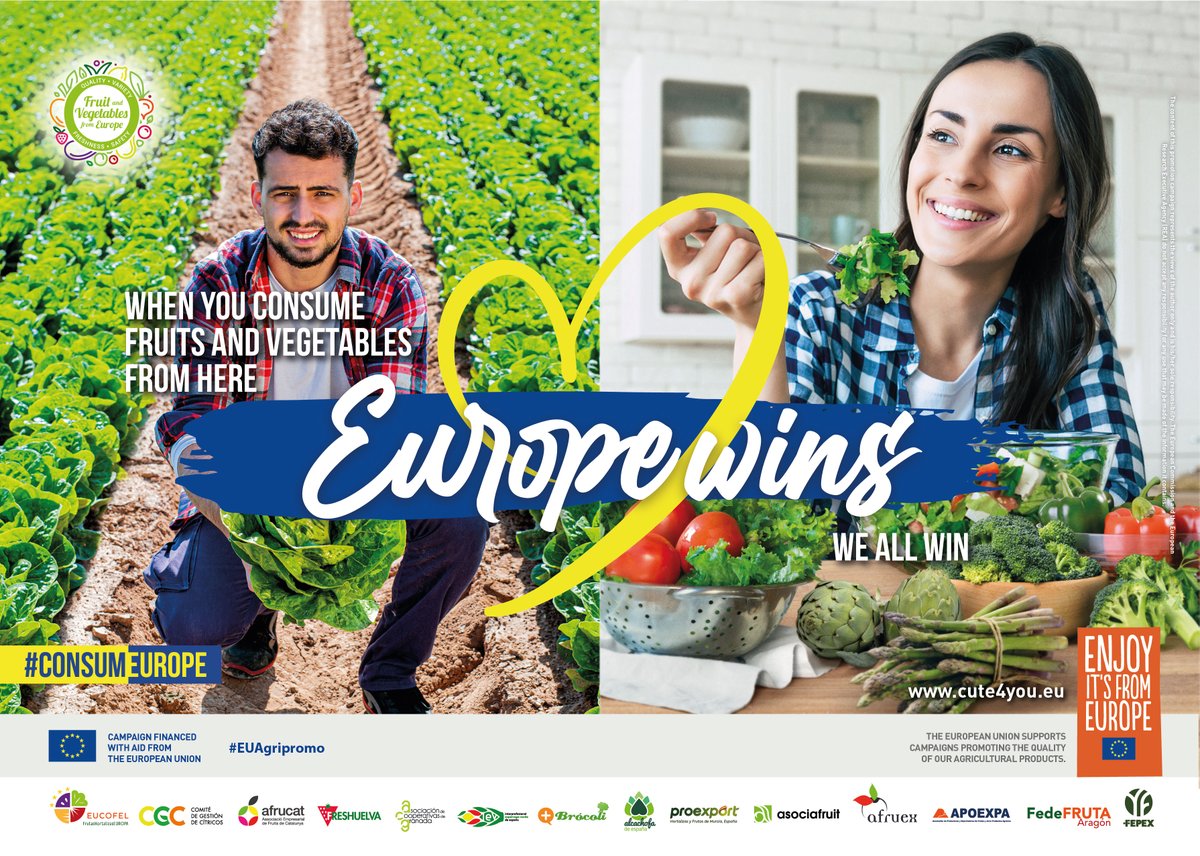 FruitvegEUROPE's tweet photo. 📢@FruitvegEUROPE &amp; @Cute4you_EU: CULTIVATING THE TASTE OF EUROPE FOR YOU.

✅REMEMBER!! When you consume #Fruit &amp; #Vegetables from here🇪🇺 #EUROPEWINS – WE ALL WIN!!
#CosumEurope #EuropeWins #FruitEU #VegetablesEU
#Enjoyitisfromeurope #EUAgriPromo #CuTE4You #FruitVegetablesEUROPE https://t.co/Q57IVBg41W