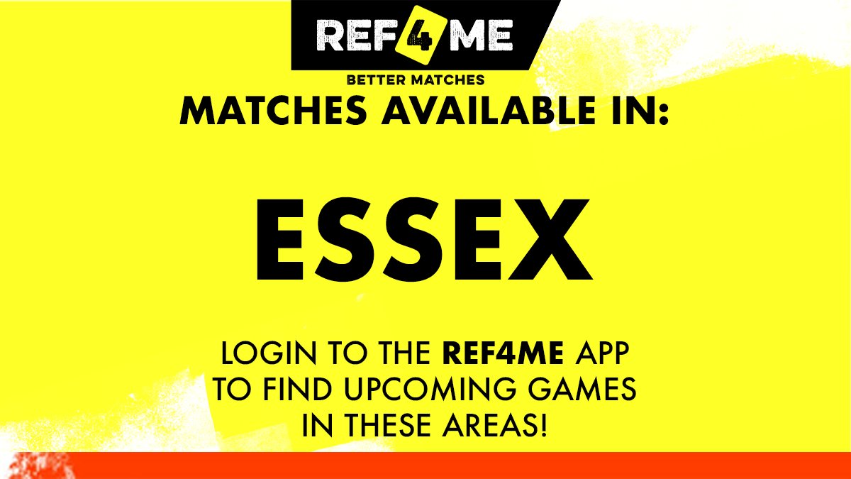ref4me's tweet photo. Calling all Essex based referees! We've got a number of matches that are looking for referees this weekend on the #Ref4Me app.
Either sign up or login to Ref4Me and grab yourself an extra game this weekend⚽
Questions? Drop us a DM💪 https://t.co/1sYhOo8yVK