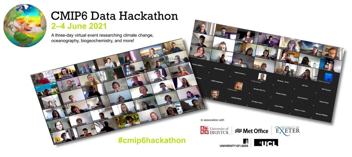 JGIBristol's tweet photo. Final day of the #CMIP6Hackathon! Our hackathon groups have been working hard and today they will be adding the finishing touches to their work before presenting this afternoon! @metoffice @MetOffice_Sci @ClimateDann https://t.co/8zX95oji4H