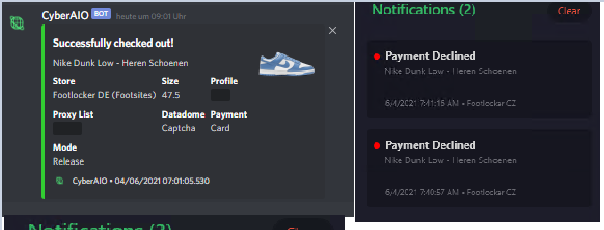 Total of 1

bot: 
@cyberaiosuccess 
<a href="/Cybersole/">Cybersole</a> 
proxies: 
<a href="/GentleProxies/">Gentle Proxies</a> 
Group: 
<a href="/Venom_Cooks/">VenomCooks</a>