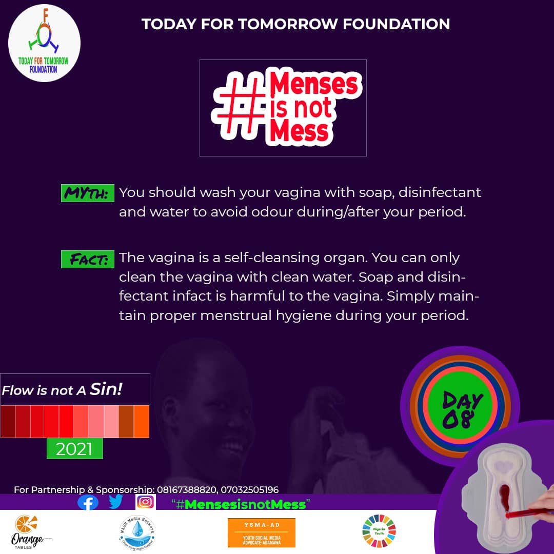 LadyGrasha's tweet photo. I'm sure we have had a lot of medical professionals tell us that the vagina washes itself. During menses, it's advisable to wash with clean water and not with any form of soap or detergent. #YSMANG #MensesIsNotMess https://t.co/kqlS1wdfEN