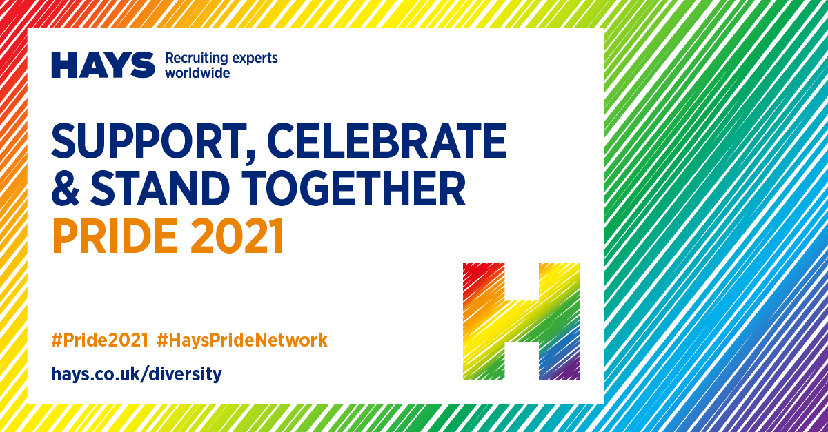 Today is Hays' #PrideDay! 🏳️‍🌈🏳️‍🌈

We're showing our support for the #LGBQT+ community through allyship, promoting #diversityandinclusion in the workplace and celebrating and standing together for #Pride2021 and beyond. #LoveisLove #Pride #Pride21 💗💙💚💛💜🧡