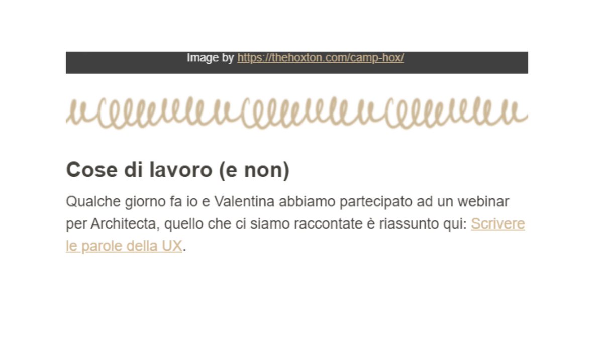 E parliamo ancora dell'ultimo #lunedìwebinar, quello sullo #UXWriting con <a href="/serenagiust/">Serena Giust</a> e <a href="/valediemme/">Valentina Di Michele</a>: sì, perché la sintesi del webinar (bit.ly/parole-ux) è anche su CO DE, la newsletter di Serena 🥰
Iscriviti anche tu👉 serenagiust.com/newsletter/