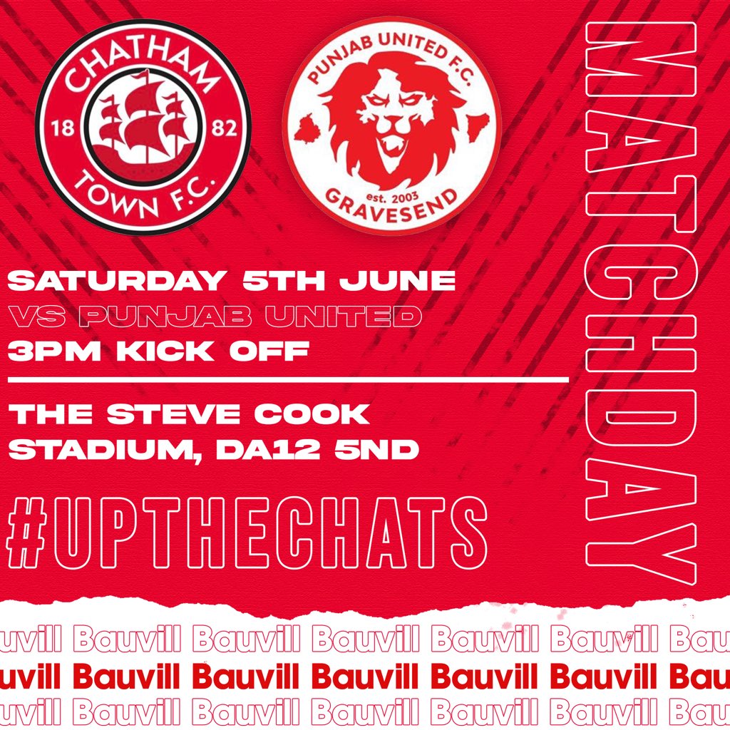 𝐍 𝐄 𝐗 𝐓  𝐔 𝐏 🇾🇪

📆 Saturday 5th June
🆚 <a href="/PUFC_Gravesend/">Punjab United FC</a> 
🕓 3PM
🏟 The Steve Cook Stadium, DA12 5ND

#UpTheChats🇾🇪
