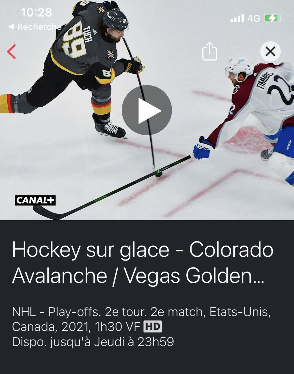 CharlesTrognon's tweet photo. N’hésitez pas à regarder en replay ce match mémorable entre les Golden Knights de Las Vegas et l’avalanche du Colorado de notre français @bellsy78 ! 
(Disponible sur MyCANAL)

Le match est également rediffusé aujourd’hui à 15h10 sur @CanalplusSport ! https://t.co/E1IQdMEL5D