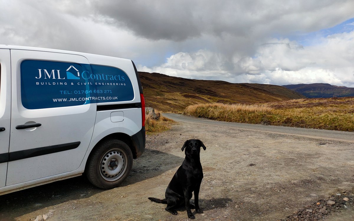 A quick pitstop with our mascot on the way to discuss progress and remaining works at Camusvrachan, Glen Lyon for @TaysideContract. #officedog #Scotland #BenLawyers #roadtrip