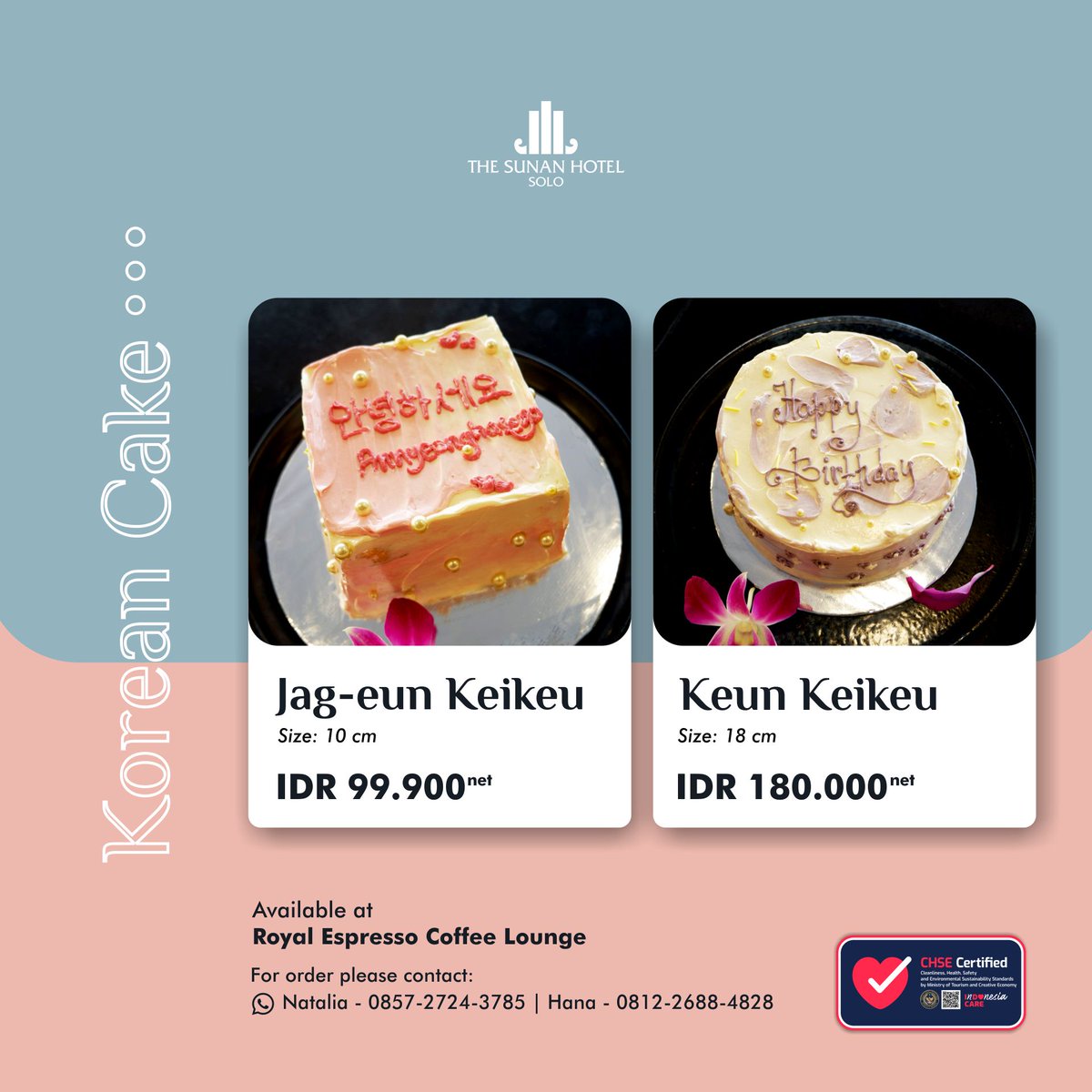 Ada yang hits dan baru lagi nih di kota Solo!

Korean Cake! ✨

Cake super cute dipadu dengan butter cream yang lembut, manis tapi gak bikin enek. Ukurannya pas banget buat kamu yang pengin kasih hadiah untuk orang-orang tersayang!

Yuk, pesan sekarang!

#SoloYaSunan