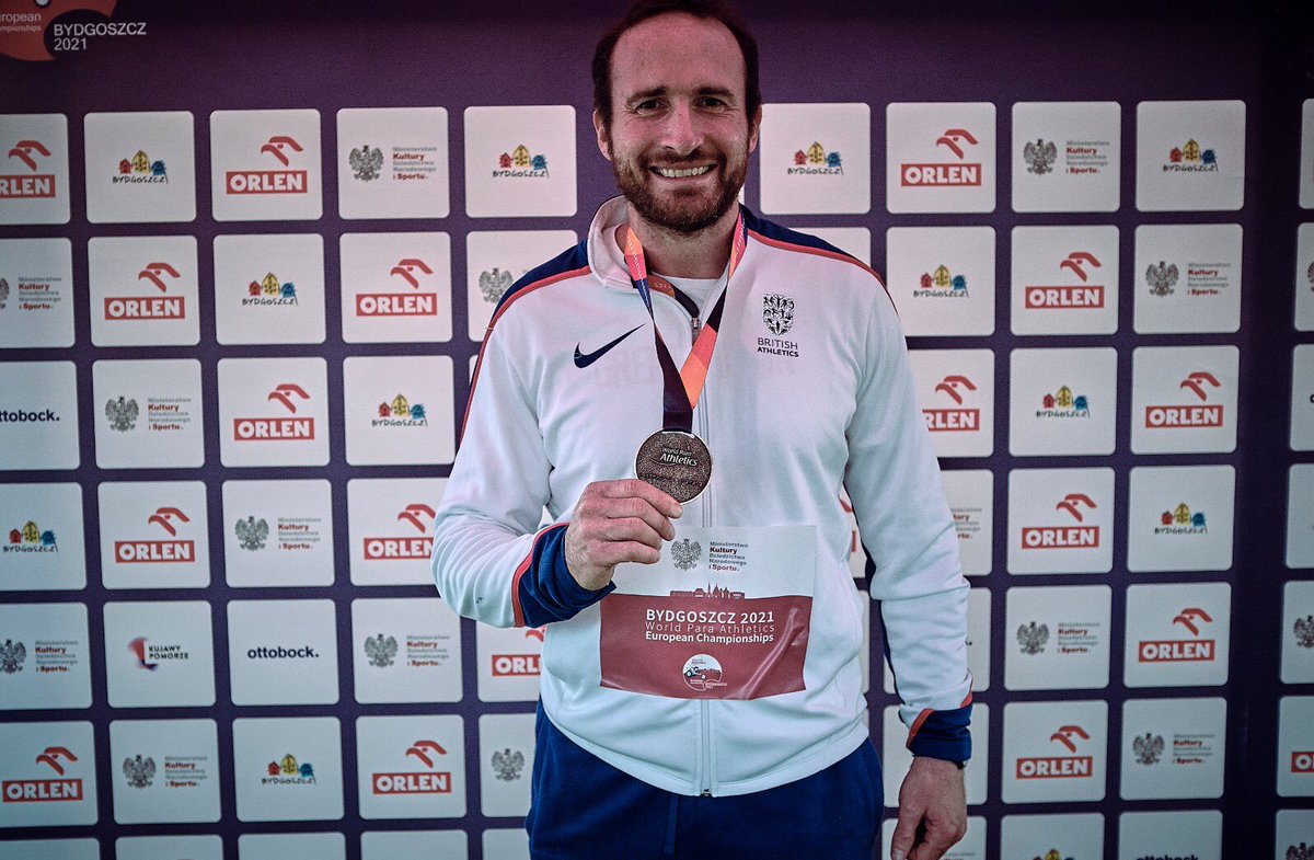 Blesma's tweet photo. Blesma Member Luke Sinnott was serving in Afghanistan in 2010, when he detonated an IED. The blast claimed both his legs, severely damaged his left arm, and broke multiple bones.

 Now, @SinnottLuke has won his first medal at a major event for GBR! 🎖️ Congratulations Luke 🙌 https://t.co/mmhKloSErK