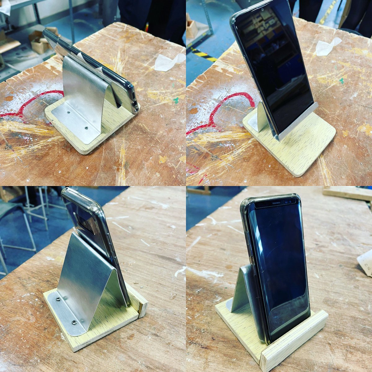 A couple of the first S2 device holders going home! Pupils designed a solution to hold any device of their choice, from aluminium &amp; Plywood. Excellent work all round 🌟