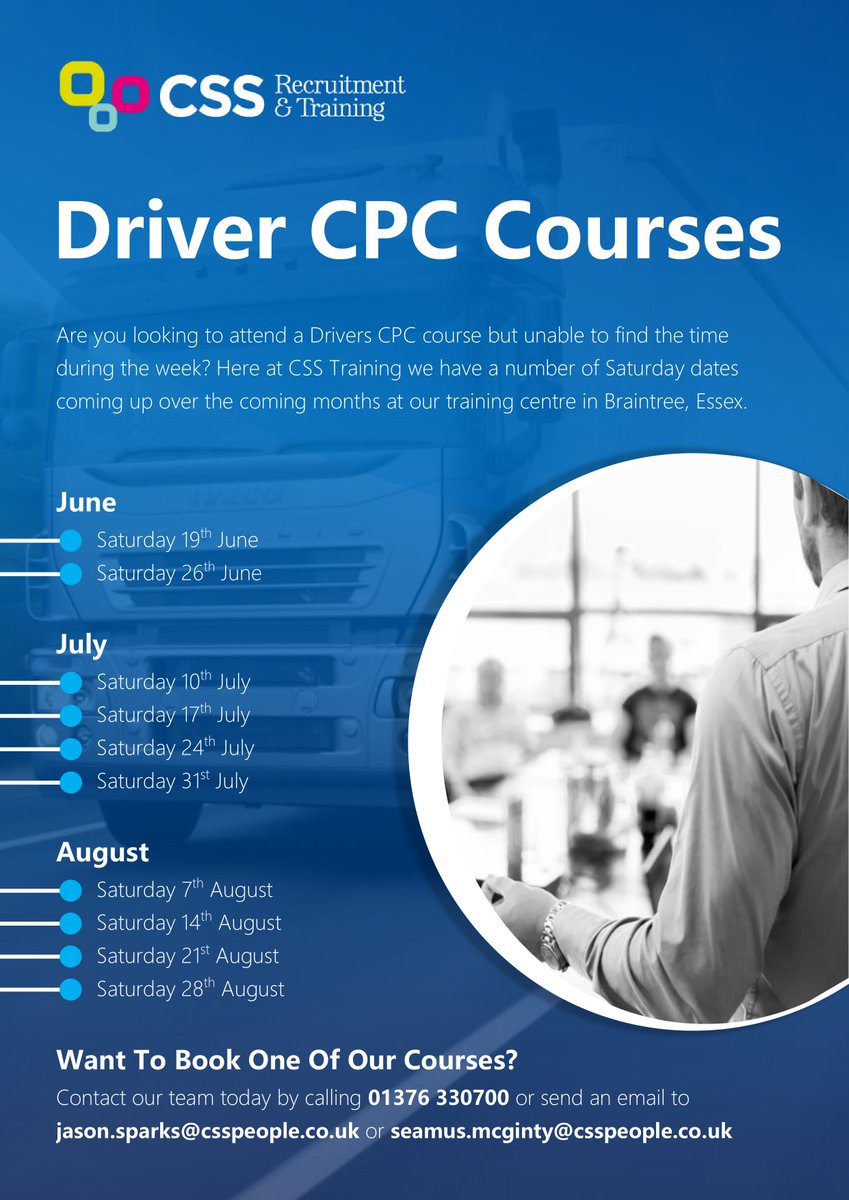 CssRecruitment1's tweet image. 🚚 Are you looking to attend a #DriversCPC course but unable to find the time during the week🤷‍♂️