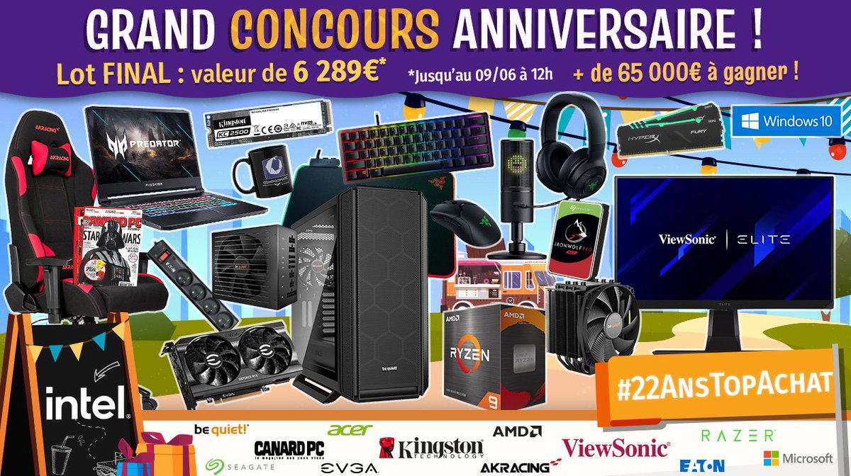 🎁 #26AnsTopAchat (@topachat) on Twitter photo 🎁 Concours 🎁 #22AnsTopAchat
+65 000€ de lots à gagner !
On termine en beauté avec le #LotFinal de 6289 € ! 🔥
Pour participer
☑ #RT ce tweet
☑ Follow <a href="/TopAchat/">TopAchat #JeuConfigo</a>
Participe aussi sur Insta / Facebook / le site
topachat.com/pages/concours…
🍀 TAS le 09/06 à 12h 🎁 Concours 🎁 #22AnsTopAchat
+65 000€ de lots à gagner !
On termine en beauté avec le #LotFinal de 6289 € ! 🔥
Pour participer
☑ #RT ce tweet
☑ Follow <a href="/TopAchat/">TopAchat #JeuConfigo</a>
Participe aussi sur Insta / Facebook / le site
topachat.com/pages/concours…
🍀 TAS le 09/06 à 12h