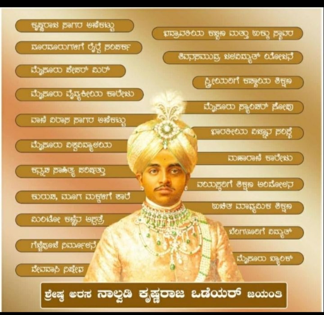 JayanthAR10's tweet photo. A tribute to People's king #NalvadiKrishnarajaWodiyar, popularly called as #Rajarshi on his birth anniversary.

During his rule Mysuru was called "The best administered state in the world".
#Karnataka
#Richstate https://t.co/cdkjmHj3Of