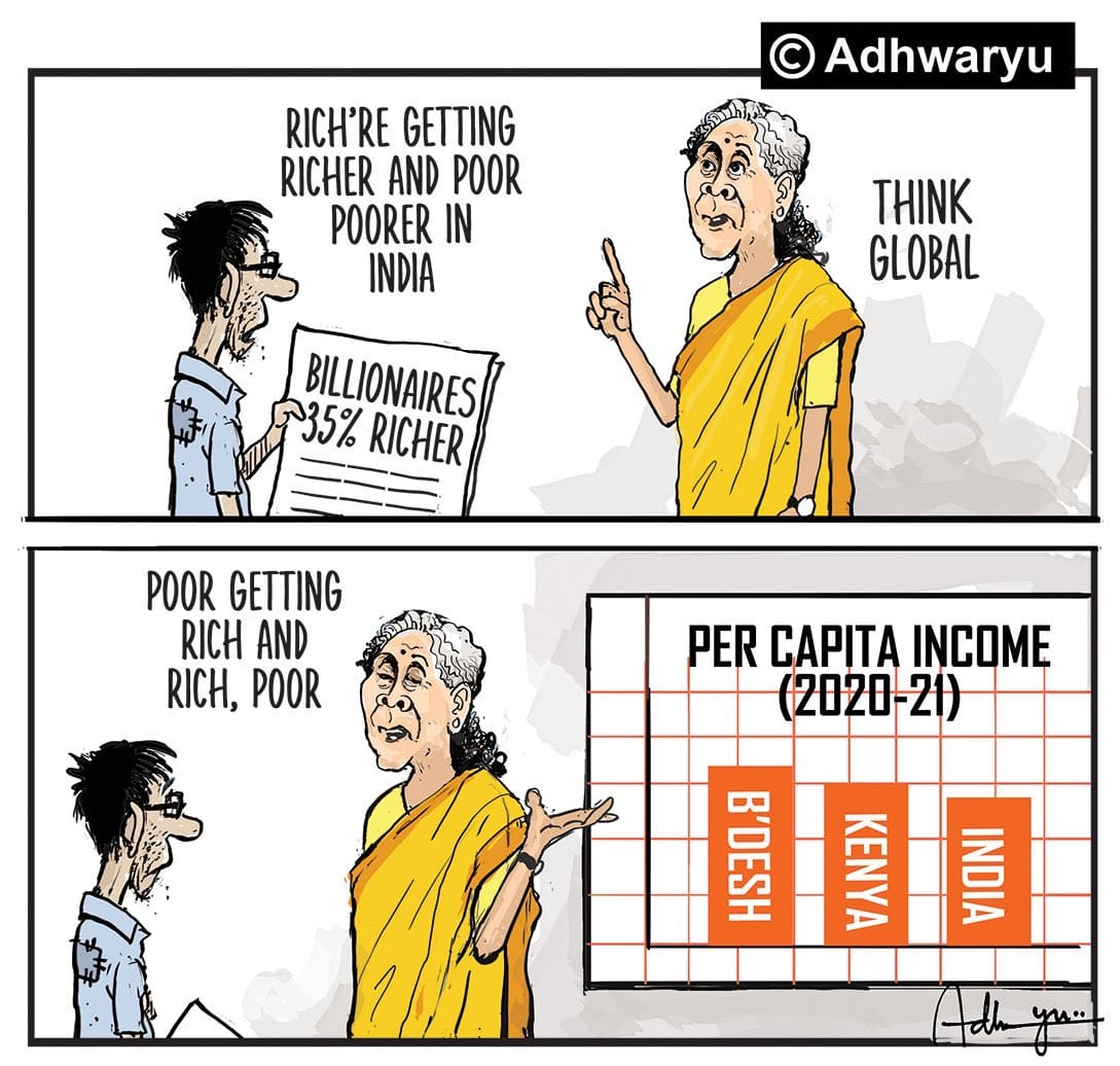 27% of Indians pushed into poverty as Modi’s cronies topped the list of the richest men in Asia. 
No concern or empathy for people but more loot of national wealth for the rich. 
Give cash transfers &amp; free food grains NOW.