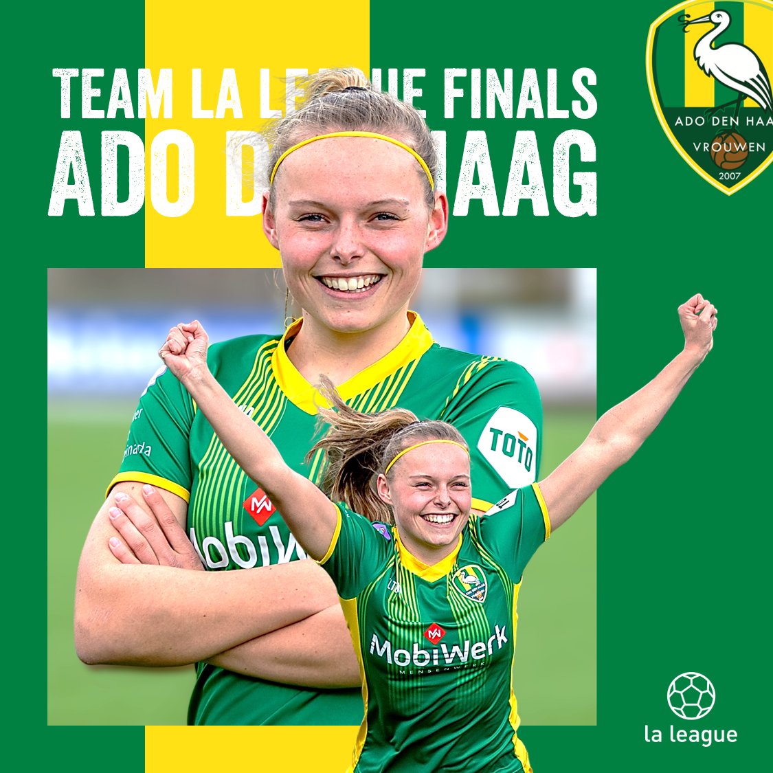 𝘽𝙞𝙟𝙣𝙖𝙖𝙖𝙖𝙖... 🔰
Zaterdag de bekerfinale, zondag de #TeamLaLeagueFinals! 

⚽️ <a href="/ADODHVrouwen/">ADO Den Haag Vrouwen</a> 
📅 Zondag 6 juni
📌 Sportpark Prinses Irene
👋 Aanmelden om 11:45 uur

#TeamLaLeague