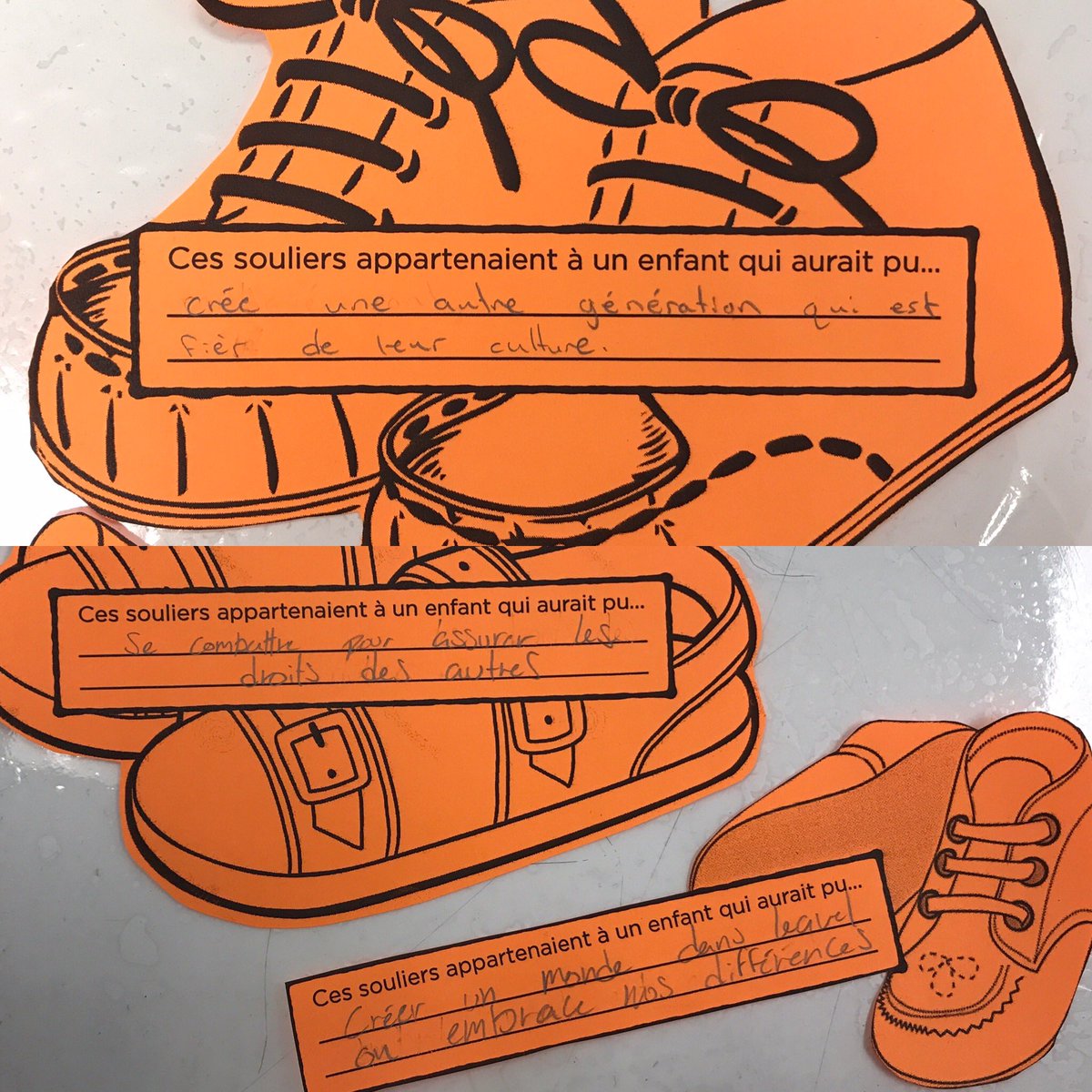 MmeHeatherK's tweet photo. Je suis tellement fière de la compassion, du respect, et de la compréhension que nos élèves ont démontrés ce matin. 215 paires de souliers inoubliables. #ChaqueEnfantCompte #215enfants #EveryChildMatters #215children @csfp_tnl https://t.co/f09VyN7Kds