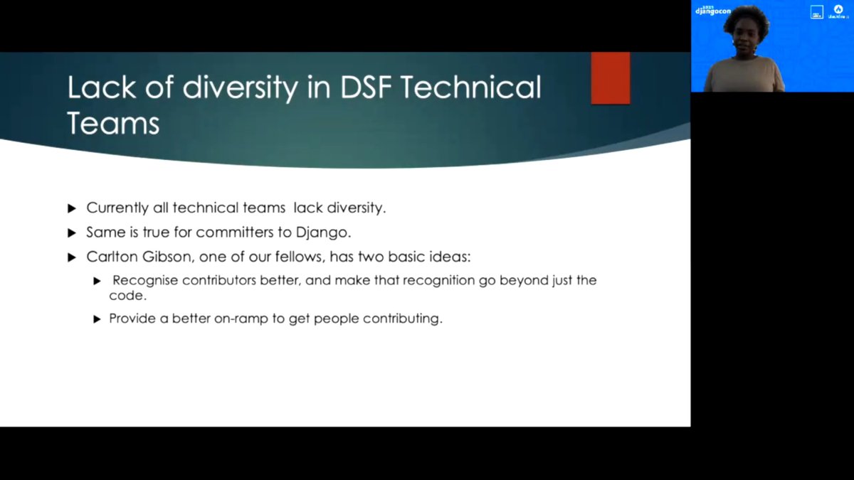 pauloxnet's tweet image. I'm watching the talk "All about The Django Software Foundation (DSF)" by Anna Makarudze @amakarudze  🇿🇼 (President of the Django Software Foundation 🦄 @djangoproject ) at the DjangoCon Europe 2021 🇪🇺

CC @DjangoConEurope @pycon_zim @djangogirls

#DSF #DjangoSoftwareFoundation