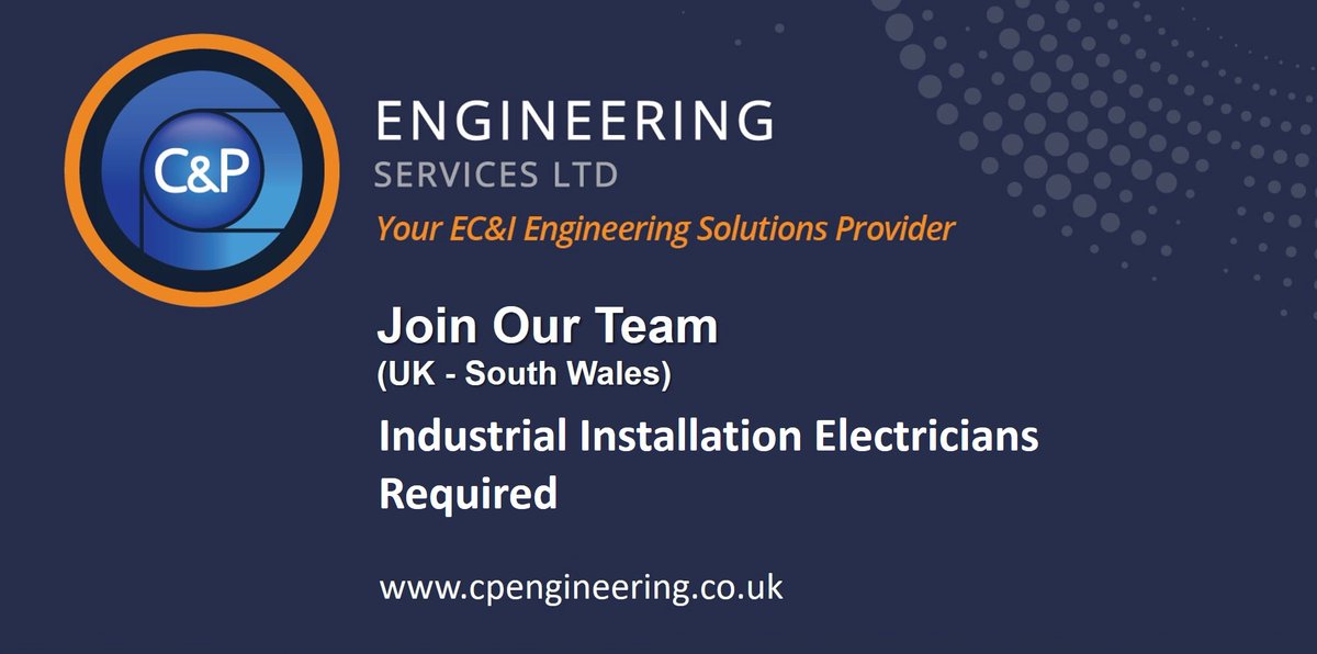 cpengineering's tweet image. Join our Team! We are hiring Industrial Installation Electricians

Location: South Wales (UK)

Please call +44(0)1792 897002 or forward your CV if you are locally based to Swansea, South Wales and available to info@cpengineering.co.uk