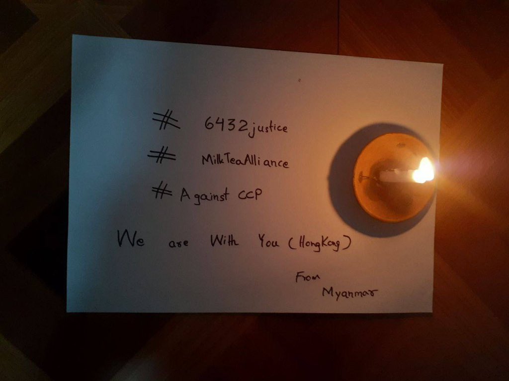 maythetchal2018's tweet photo. A domestic candlelight night strike by a civilian to show solidarity with freedom fighters from #HongKong. #LessTalkMoreActionsASEAN #June4Coup #WhatsHappeningInMyanmar https://t.co/PGv9ZtmhKF