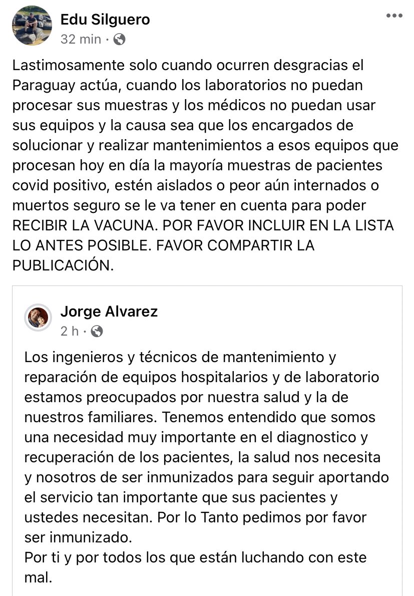 GarceteCar's tweet photo. Vacunas para nuestros compañeros ingenieros y técnicos de mantenimiento de equipos hospitalarios por favor. https://t.co/xwbD1sP9D4