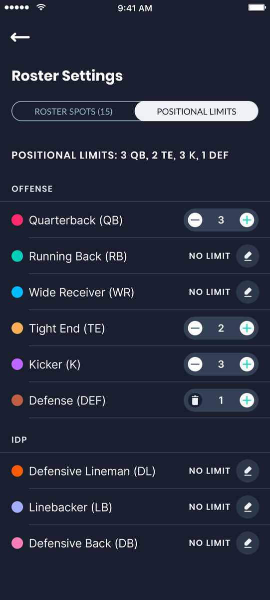 SleeperHQ's tweet photo. Hey Commissioners, positional limits are coming soon! https://t.co/0USRfPM751