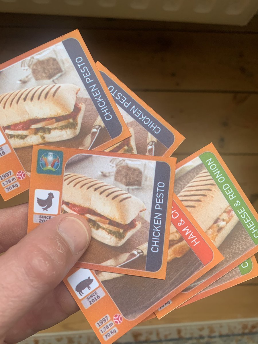 OFalafel's tweet photo. Anyone else collecting Panini stickers? I got three Chicken Pesto in one pack https://t.co/Qye1Tl2juc