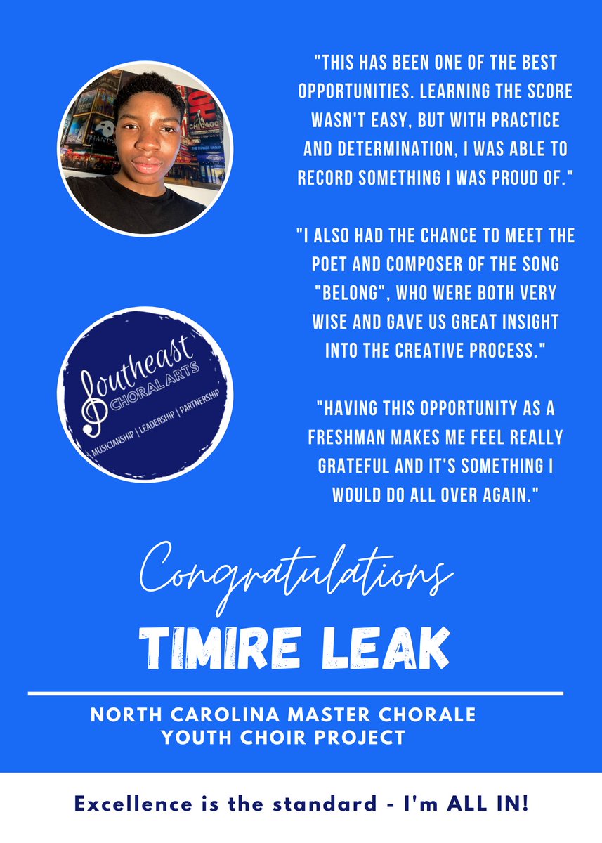 BulldogChorus's tweet photo. #BulldogSHOUTOUT
Timire Leak joined the North Carolina Master Chorale Youth Choir Project! He was chosen from a select group of Triangle Area HS students. Check out his reflection on his experience!
#BulldogPROUD

@SRMHSpride @klindsaytweets
@itsup2me2lead @NCMasterChorale
💙💚 https://t.co/X1AsOgntH9