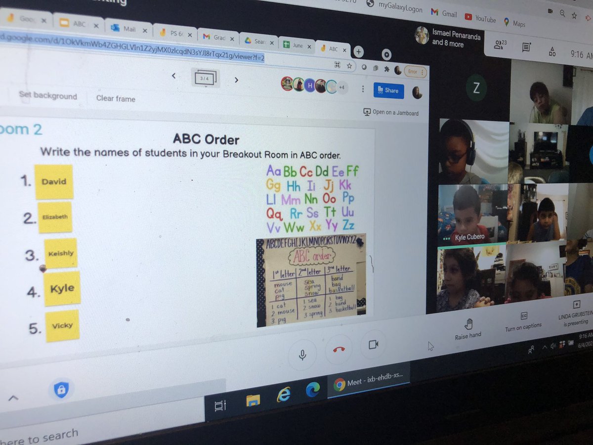2ndGradeJKO's tweet photo. Students practiced the skill of ABC order in Breakout Rooms by using their own names! @PS66JKO #abcorder #breakoutrooms #jamboard https://t.co/dVJsYXDLTP