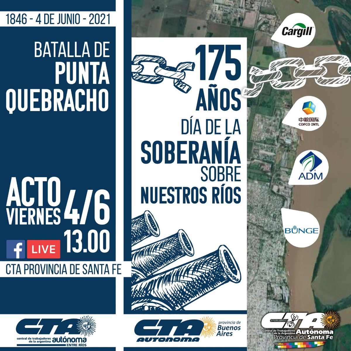 CTAABuenosAires's tweet photo. #HOY Día de la Soberanía sobre nuestros Ríos #PuntaQuebracho 🇦🇷🚢
Acto 13hs con la participación de @RicardoPeidro @oscardeisasi y referencias de CTAA Santa Fe y CTAA Entre Ríos. El gobernador de @BAProvincia @Kicillofok enviará un mensaje
🔴Facebook/PrensaCTABsAs https://t.co/UCd6U5OQ6a